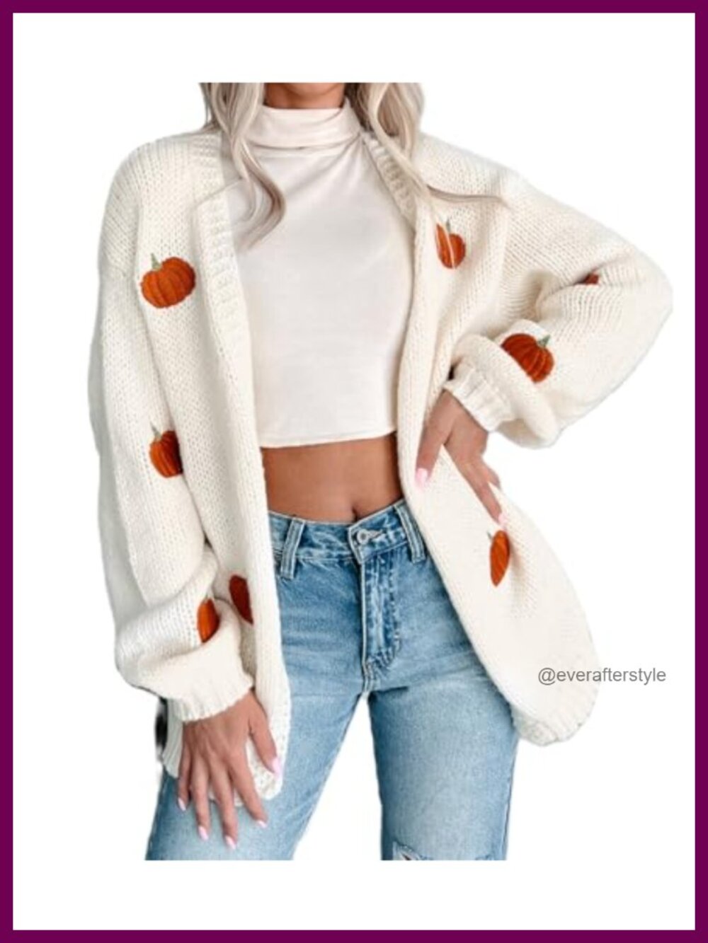 Women's Pumpkin Cardigan Sweater Open Front Long Sleeve Knit Halloween